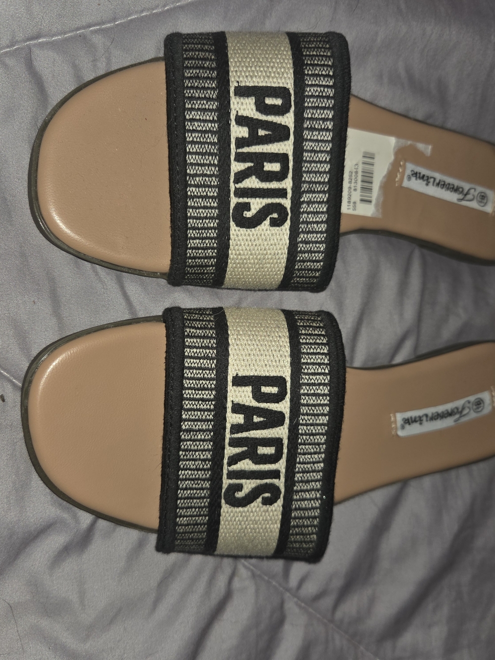Forever Link Beige and Black 'PARIS' Slide Sandals